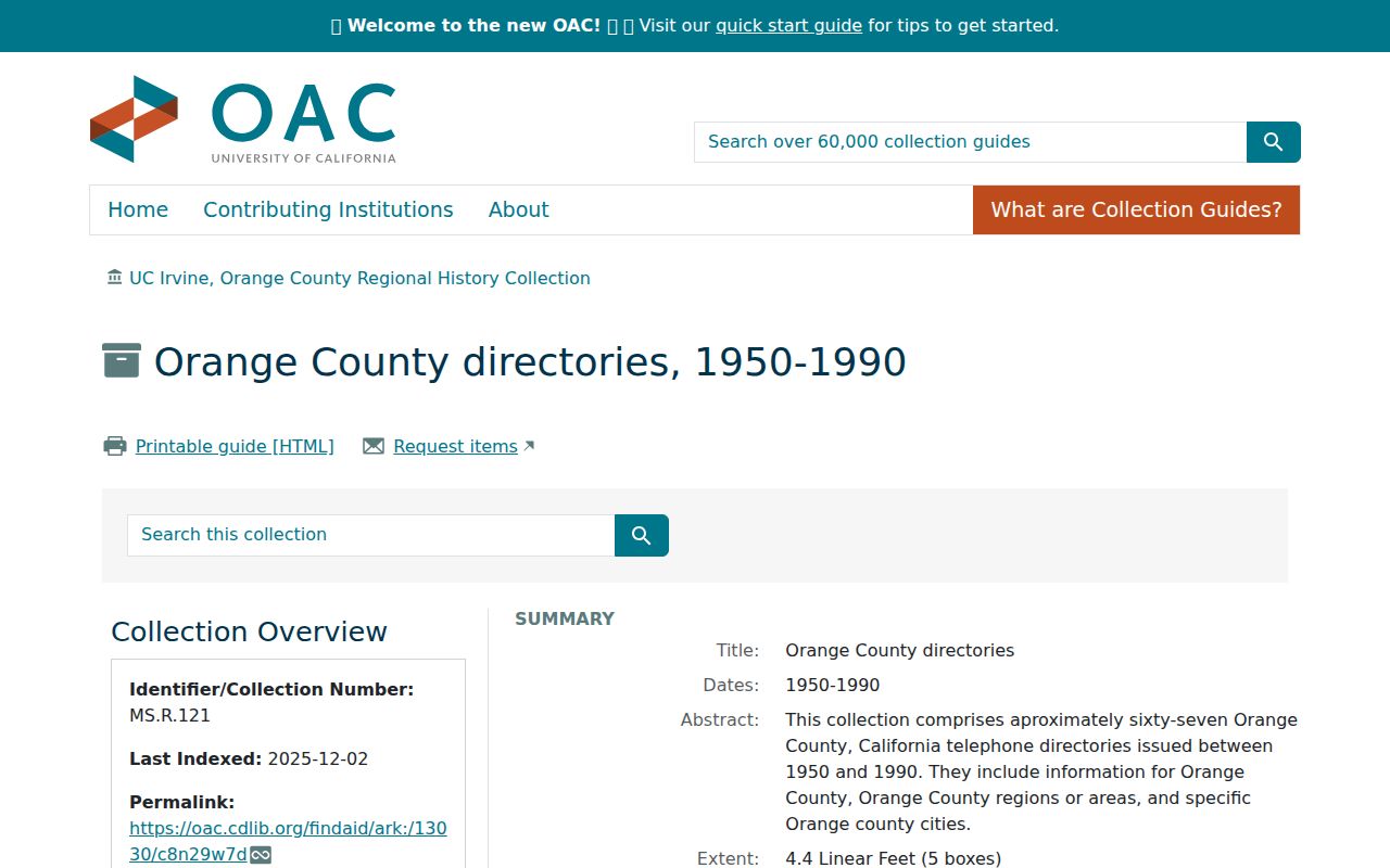 Fountain Valley city directory regional collection finding aid at UC Irvine