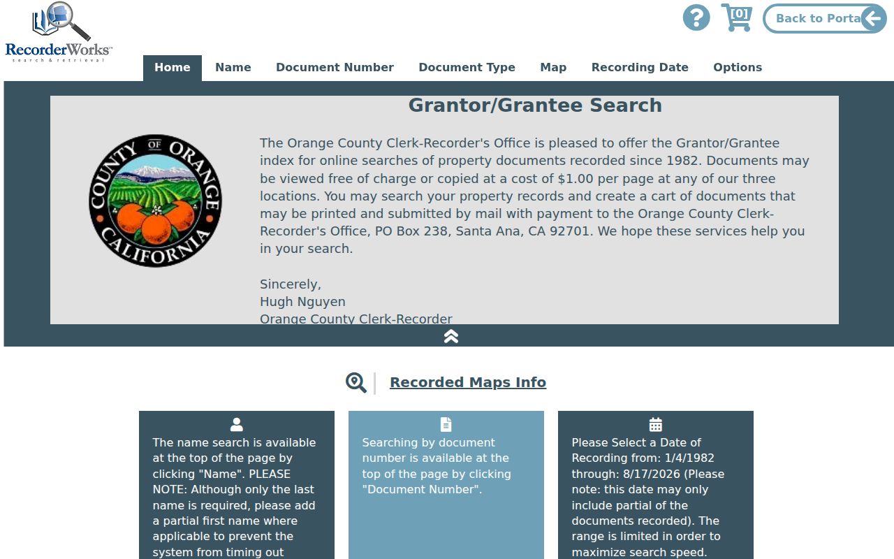 Fountain Valley residents directory RecorderWorks deed index