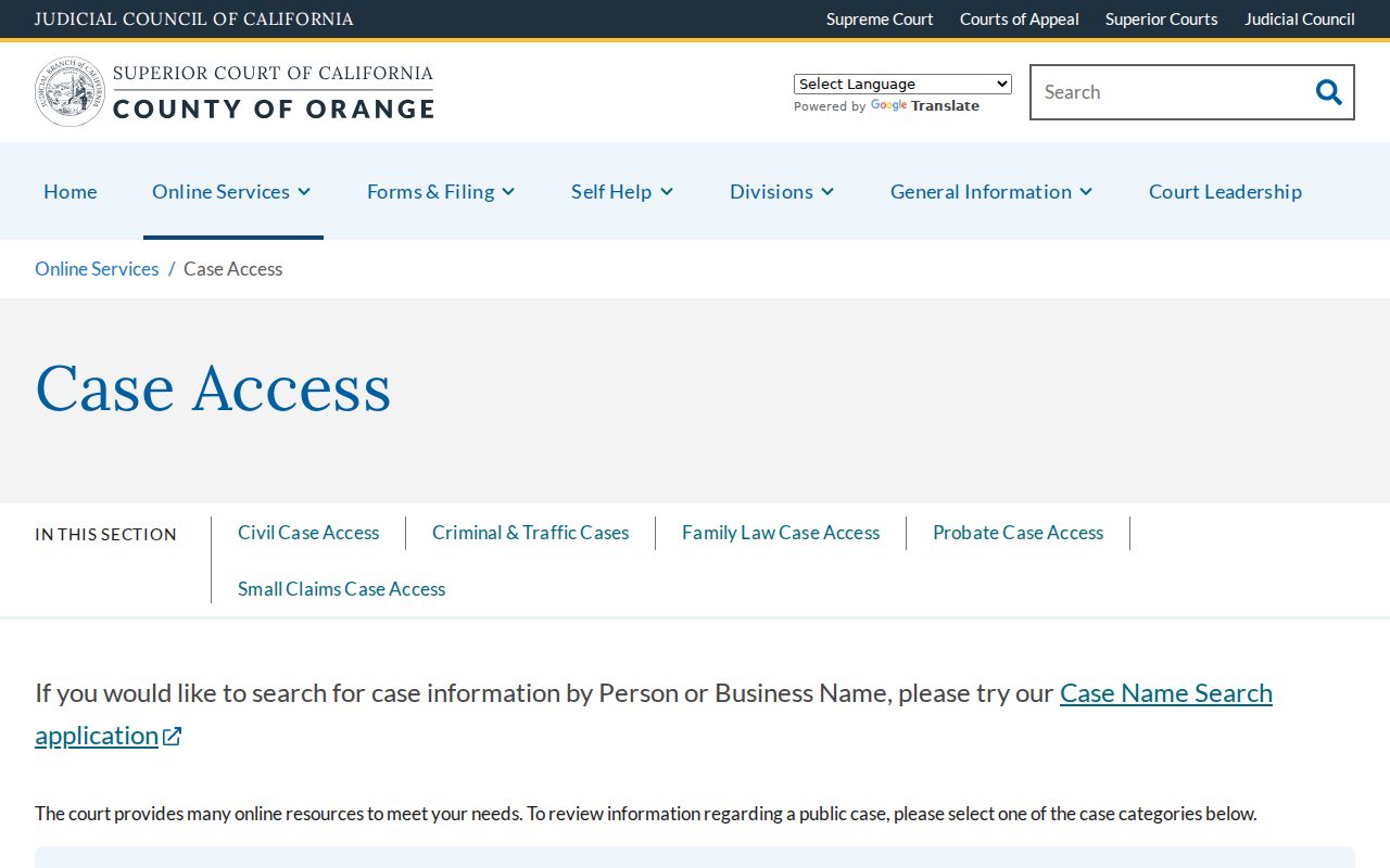 Fountain Valley residents directory Superior Court case access