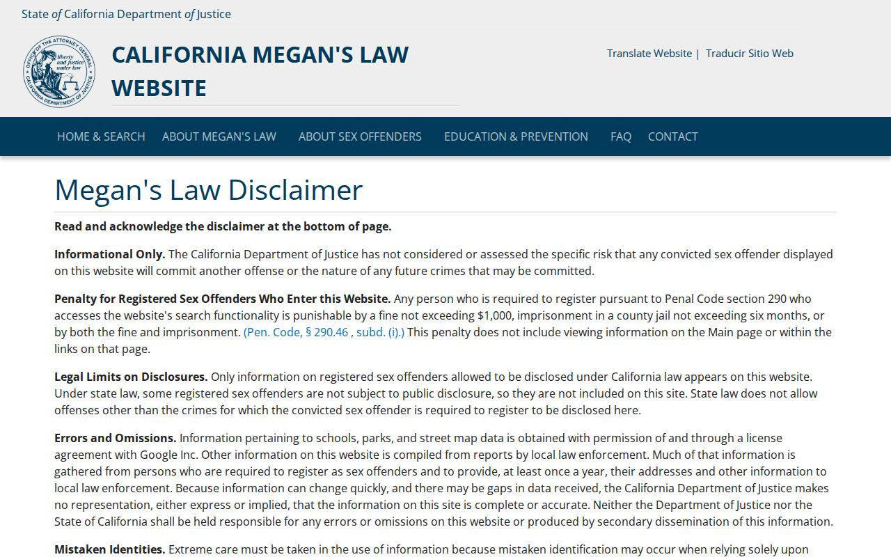 Fountain Valley neighbors page showing the official California Megan's Law search