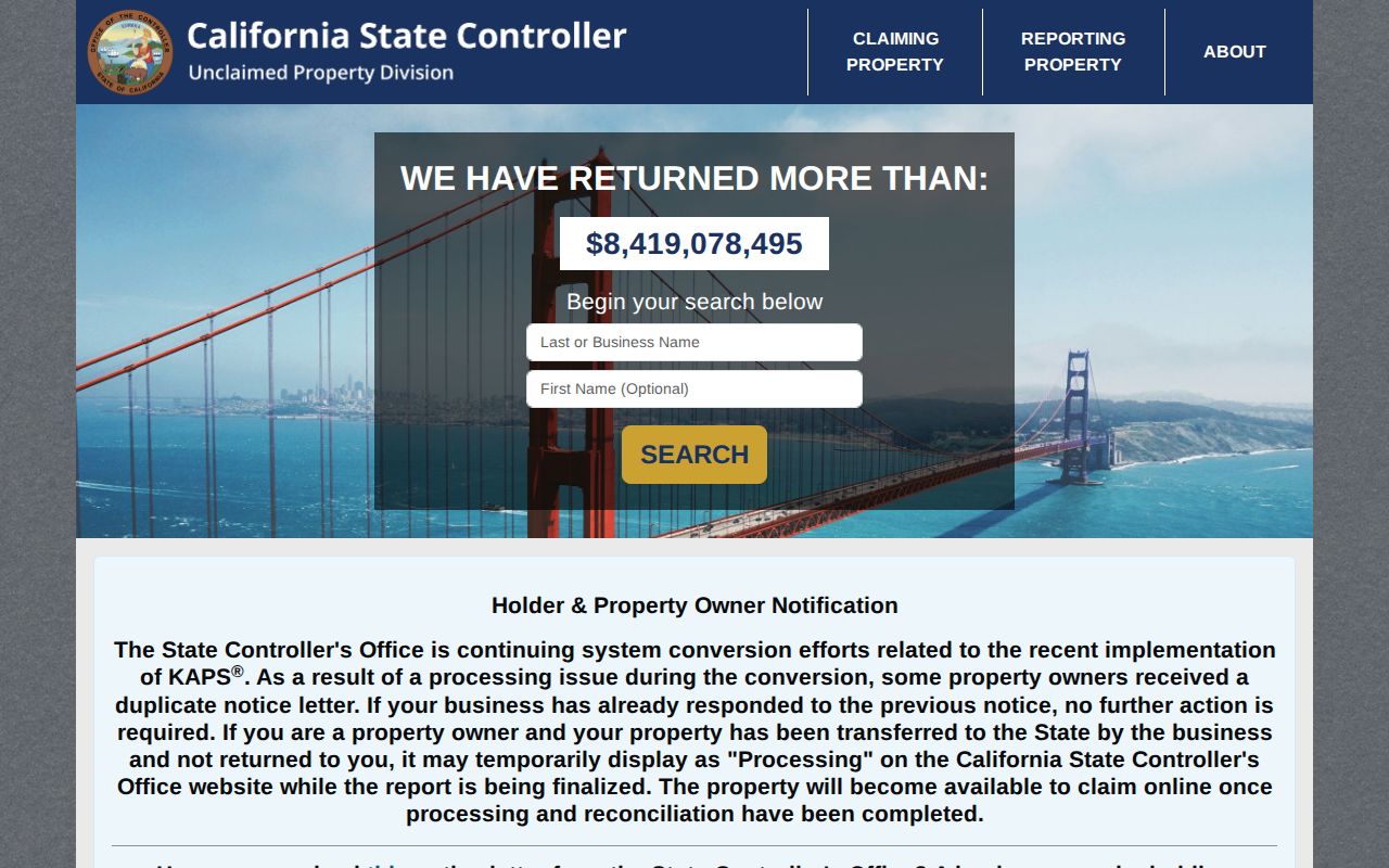Fountain Valley previous residents research with the California unclaimed property search
