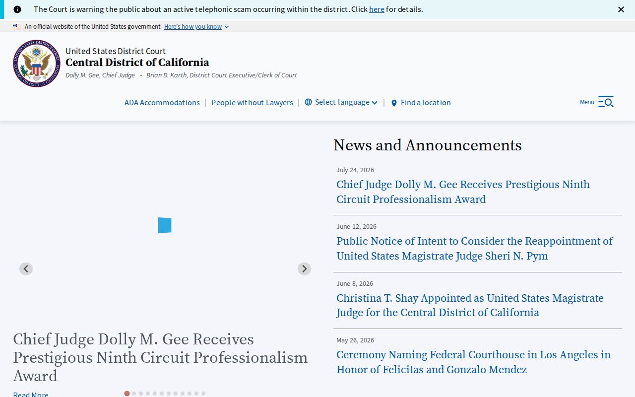 Fountain Valley previous residents research at the Central District of California court