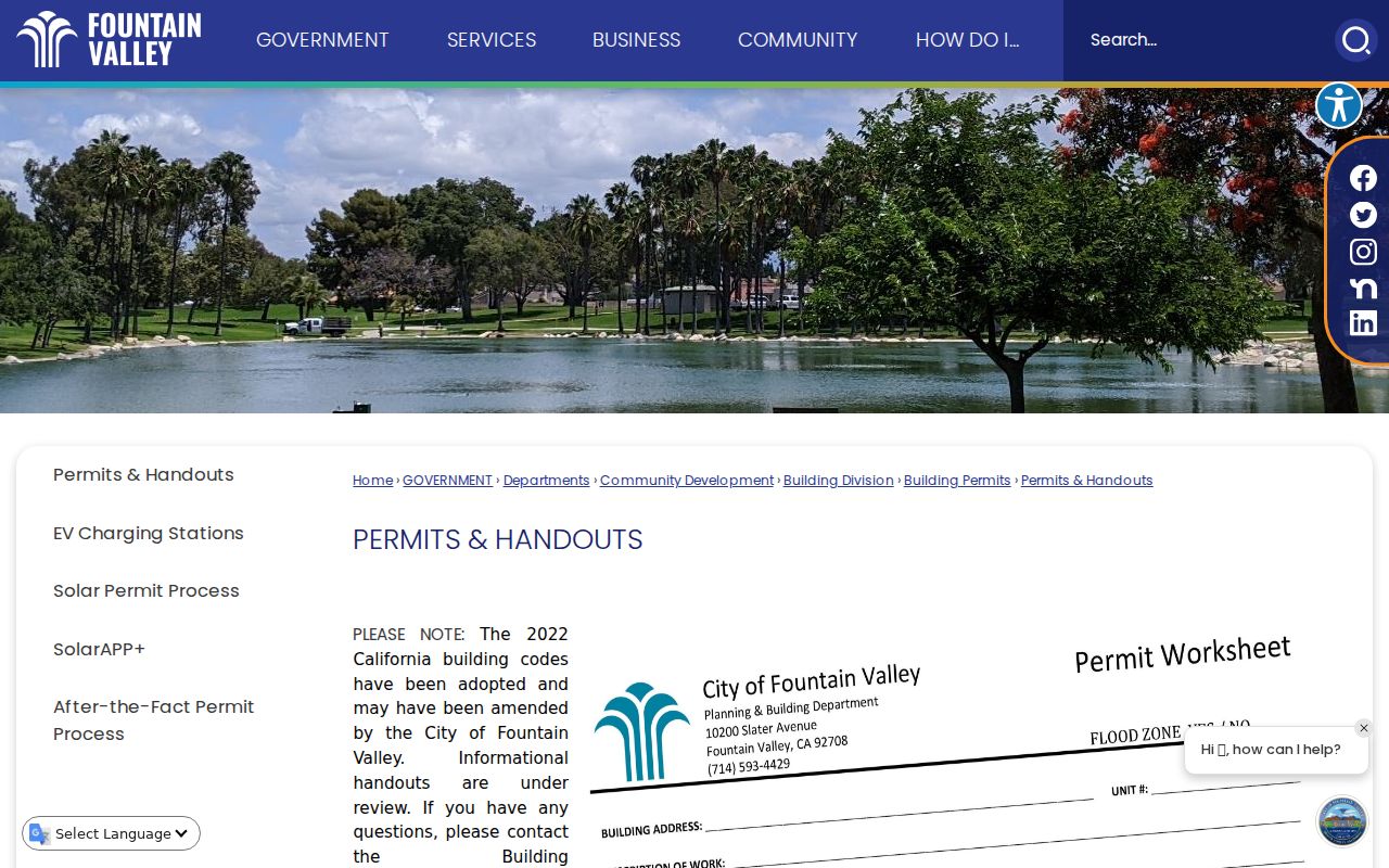 Fountain Valley street directory permit handouts